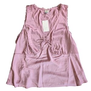 A New Day - Pink Sleeveless Top with Lace Trim